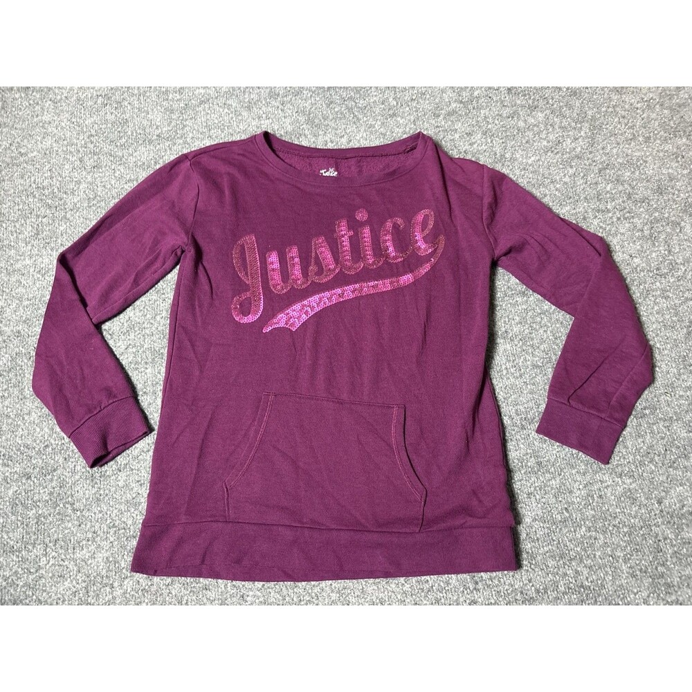 Justice Sweatshirt Girls 12/14 Purple Sequin Graphic Terry Pullover Logo